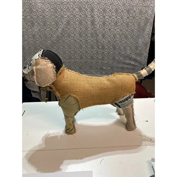 Handmade Fabric Dog Figurine Stuffed Animal Plush Novelty Decor Rustic Farmhouse - Picture 4 of 5